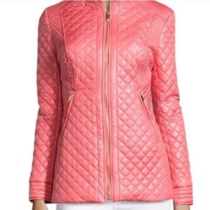 VIA SPIGA Coral Pink Lightweight Quilted Puffer Womens Jacket Coat M NWT $216 💗